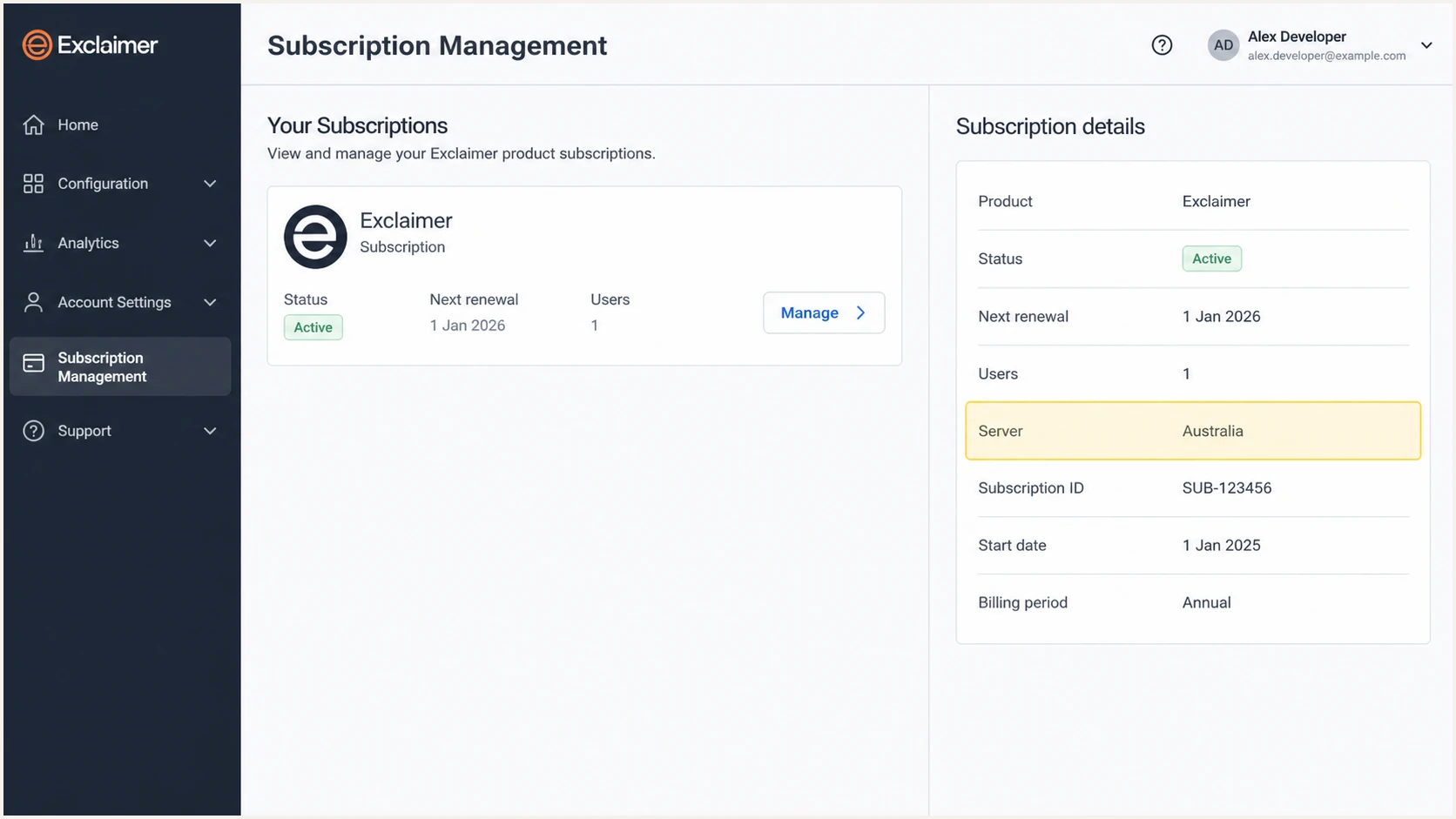 Exclaimer subscription region used to select the SPF include