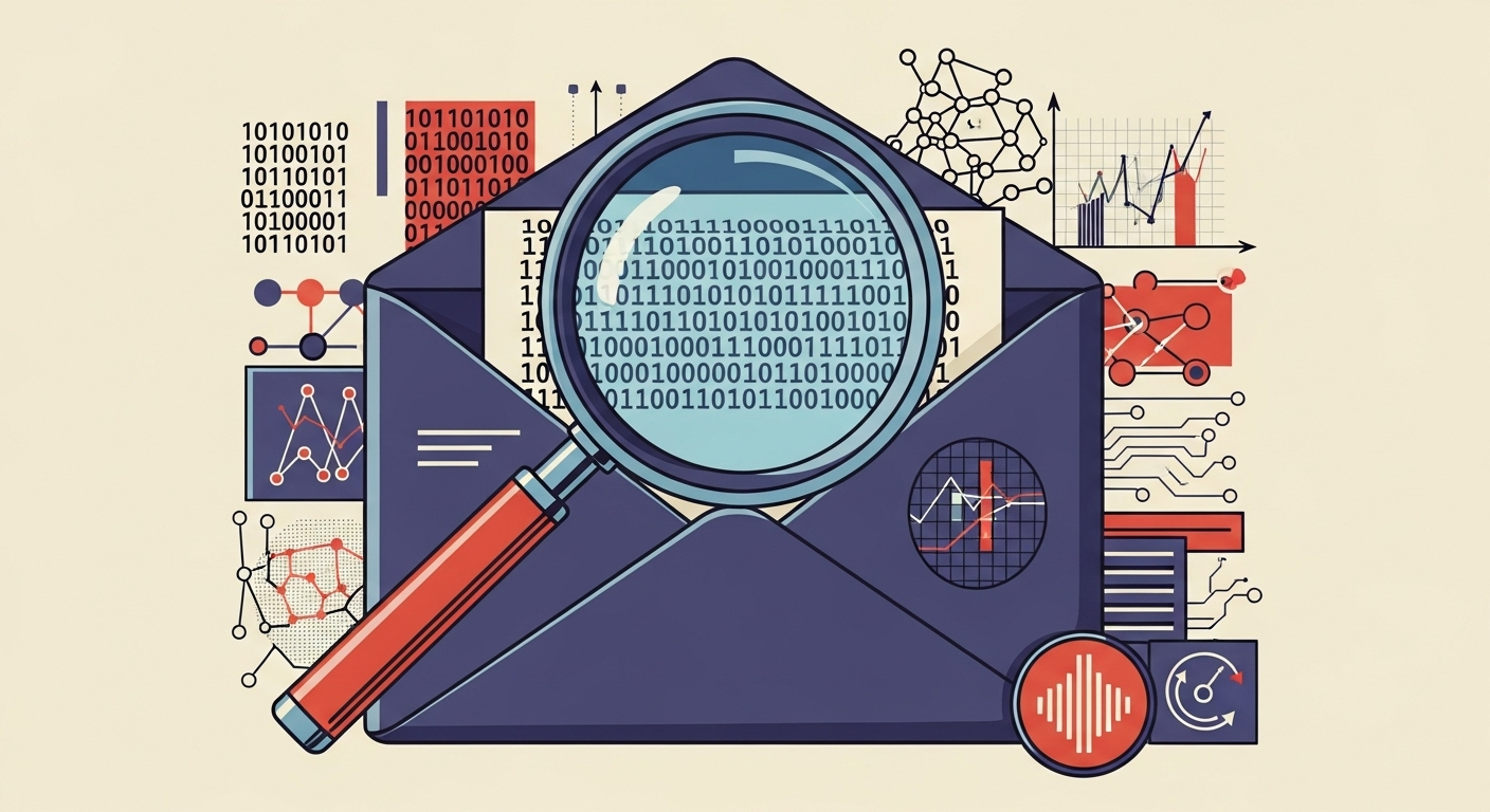 Magnifying glass examining DKIM record details on an email envelope