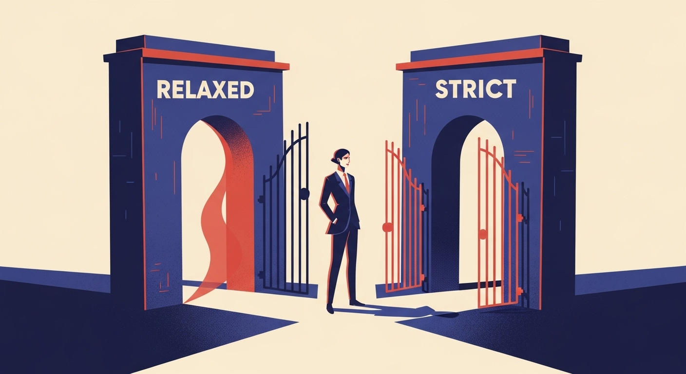 An email security expert choosing between relaxed and strict DMARC alignment gates