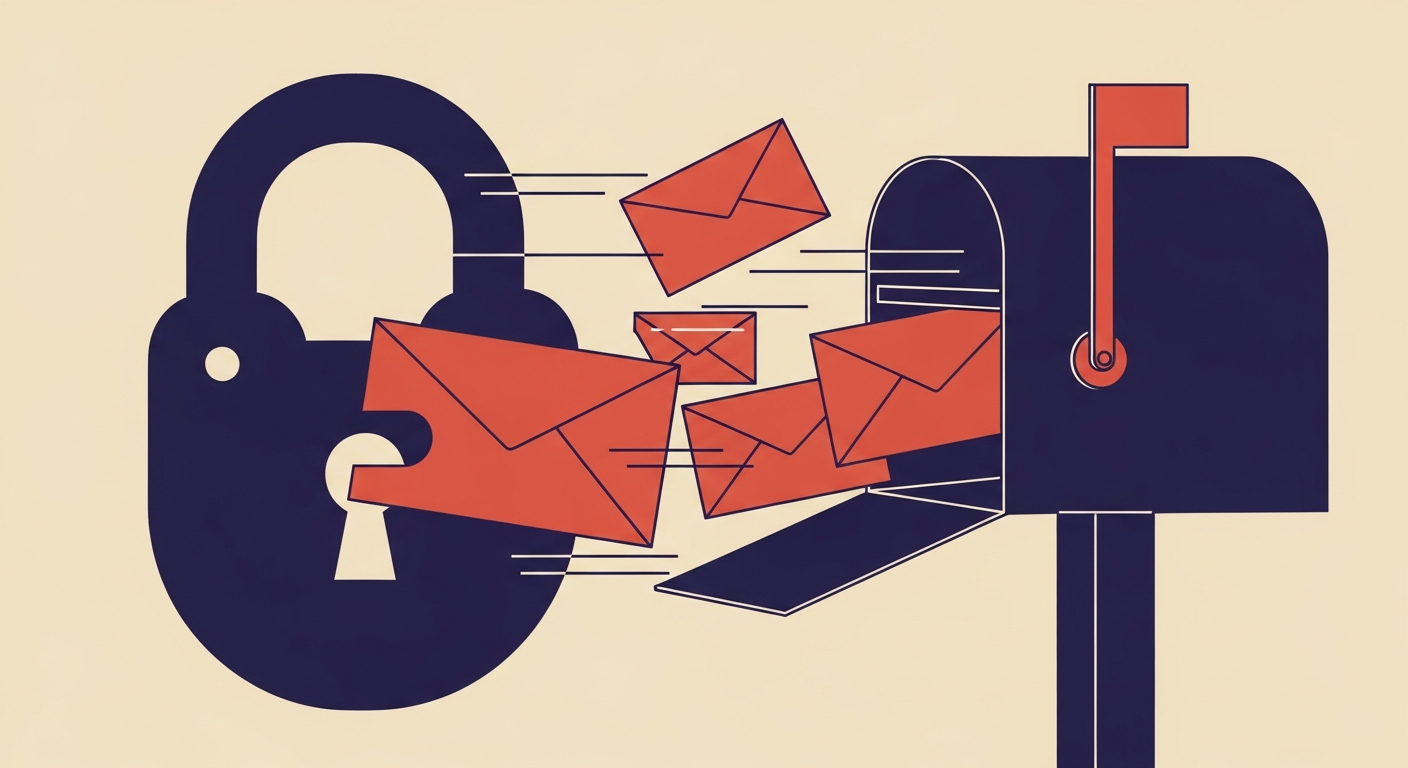 An illustration of a padlock on an email, signifying email security.