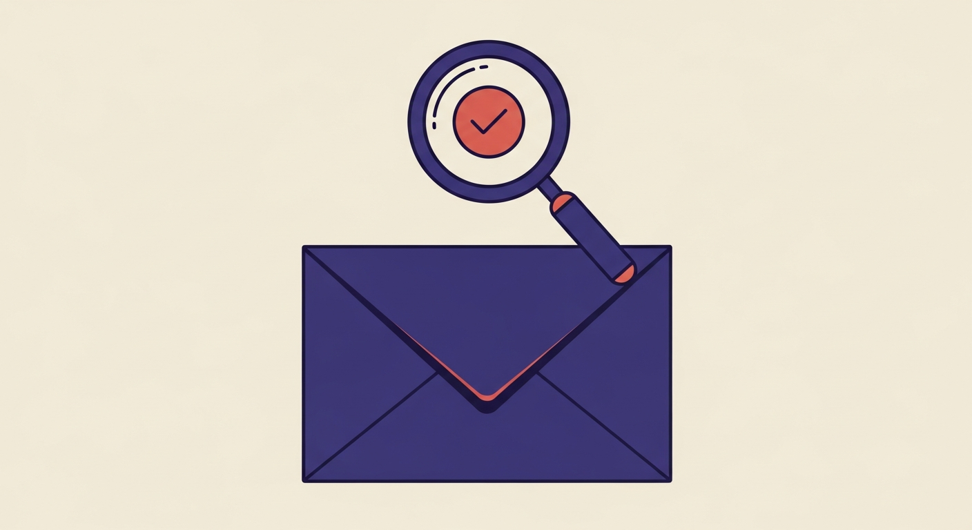 An illustration of an email being scanned with a magnifying glass