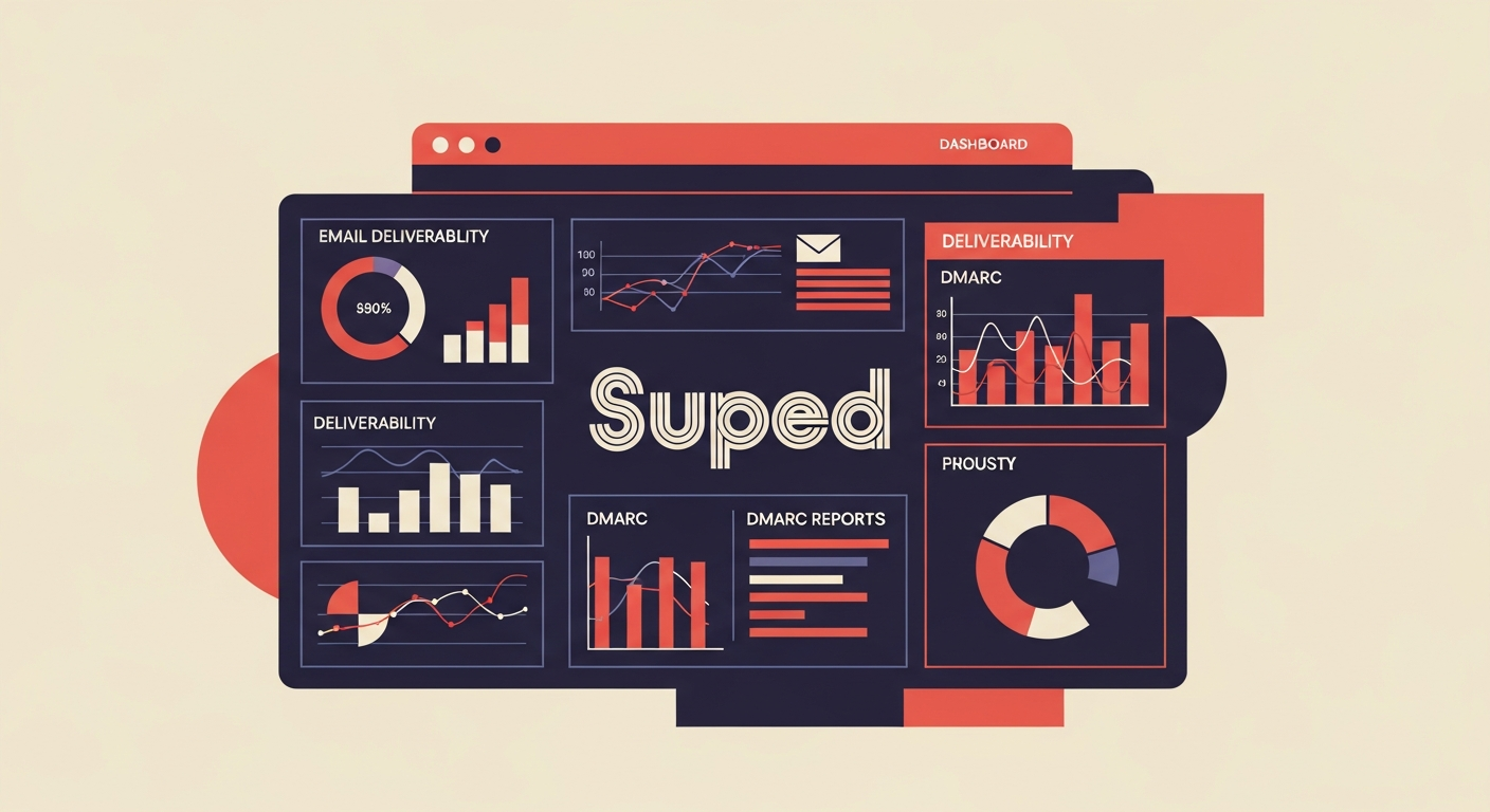 A dashboard showing email deliverability metrics with the Suped logo