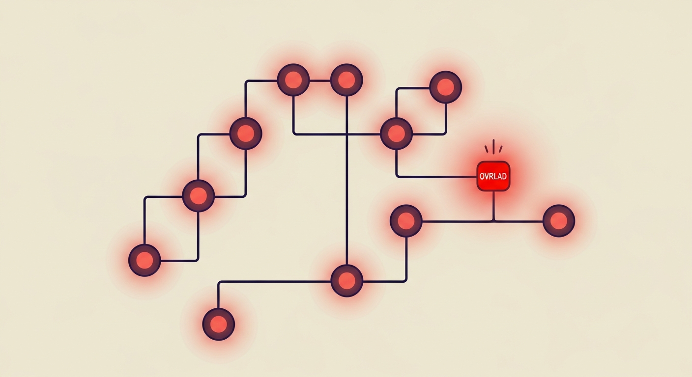 A visual representation of the 10 DNS lookup limit for SPF records, with one node showing an error.