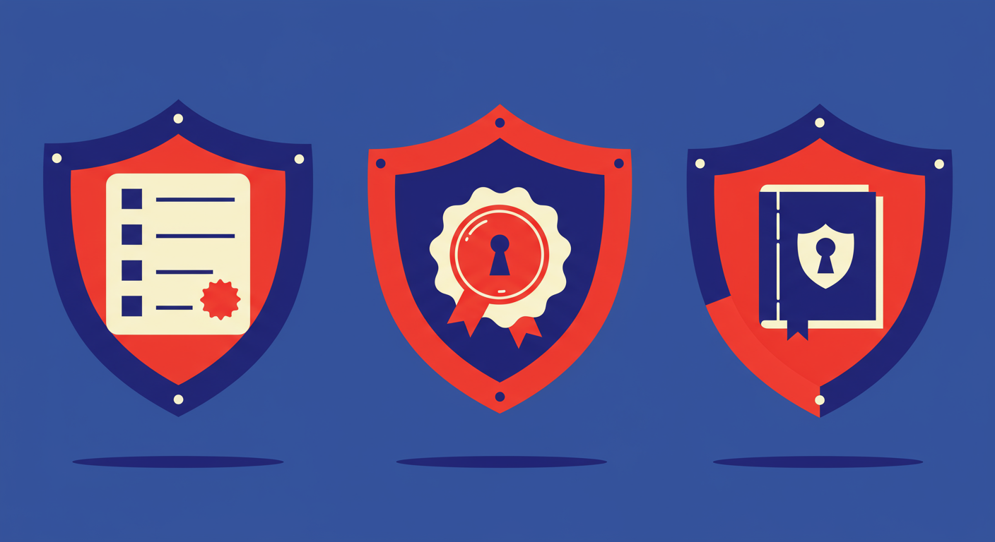 Three shields representing SPF, DKIM, and DMARC.