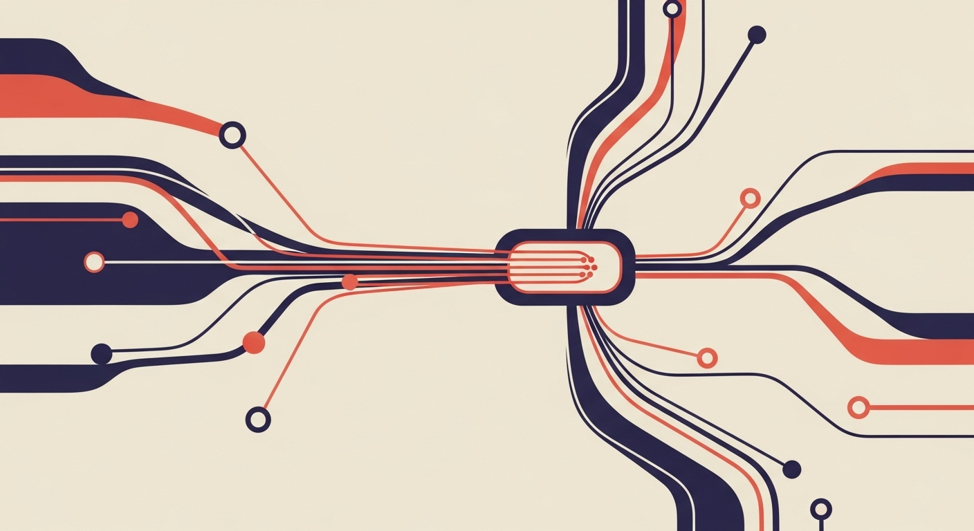 Abstract illustration of data streams converging, representing DMARC reports