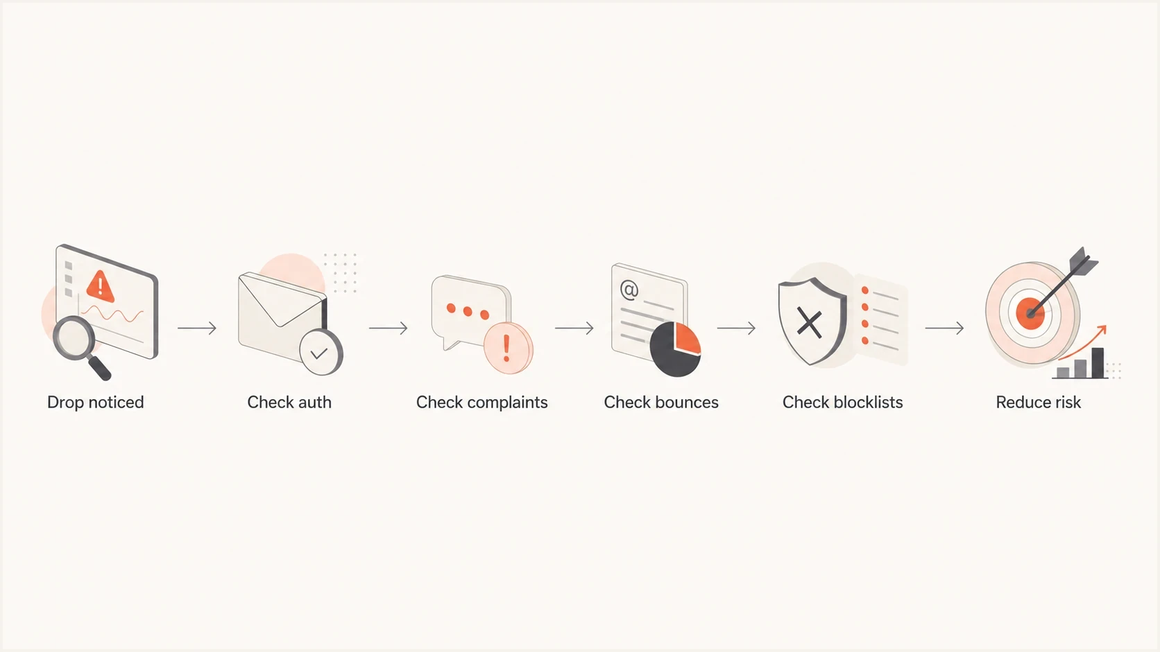 Flowchart for diagnosing an email domain reputation drop.