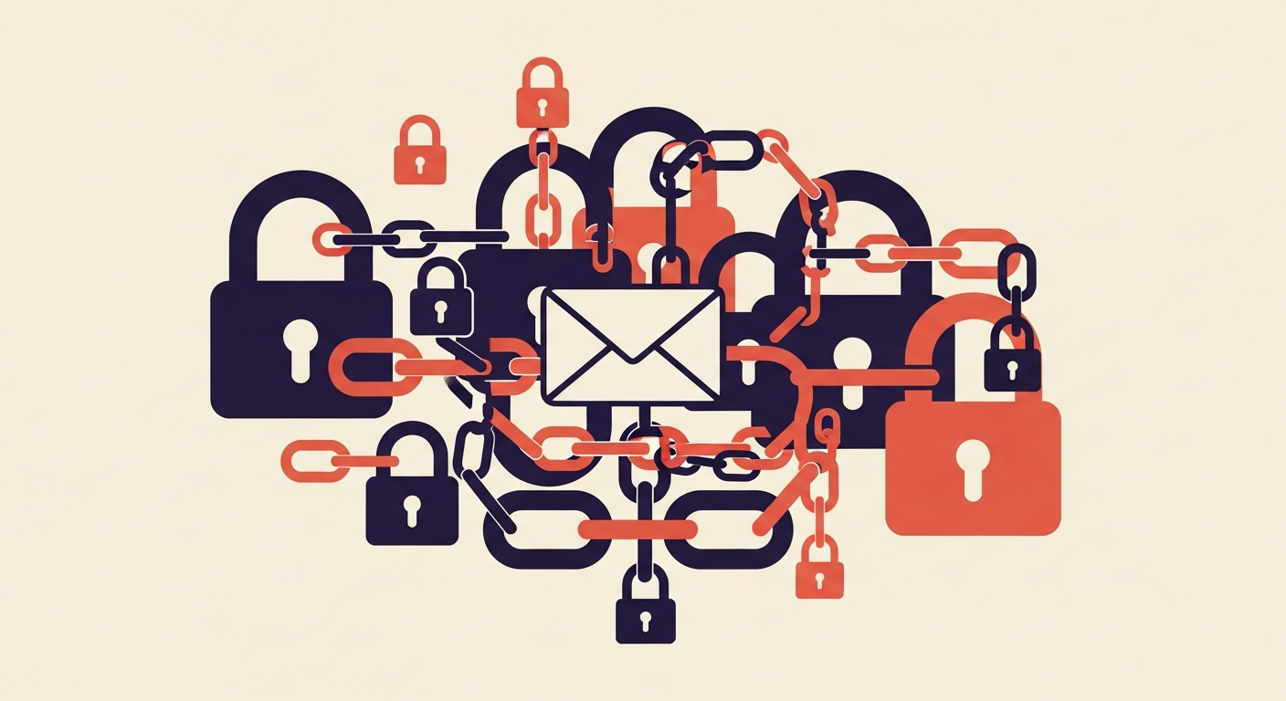 Digital locks and chains representing ARC securing an email message