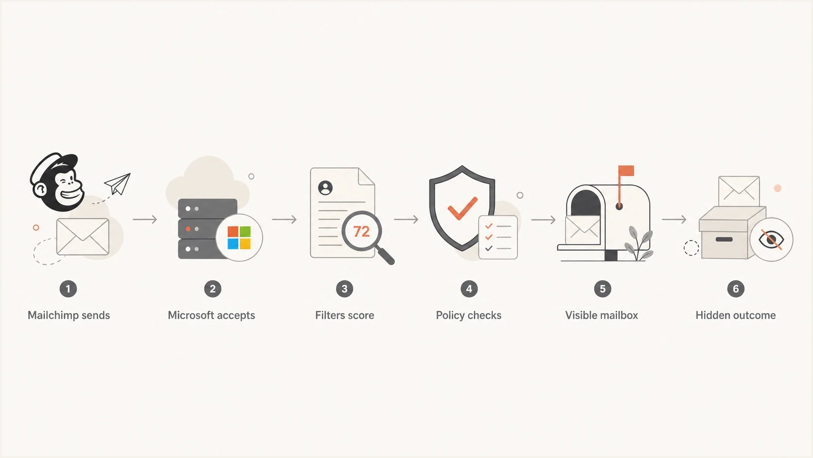 Mailchimp SMTP acceptance path through Microsoft mailbox visibility.