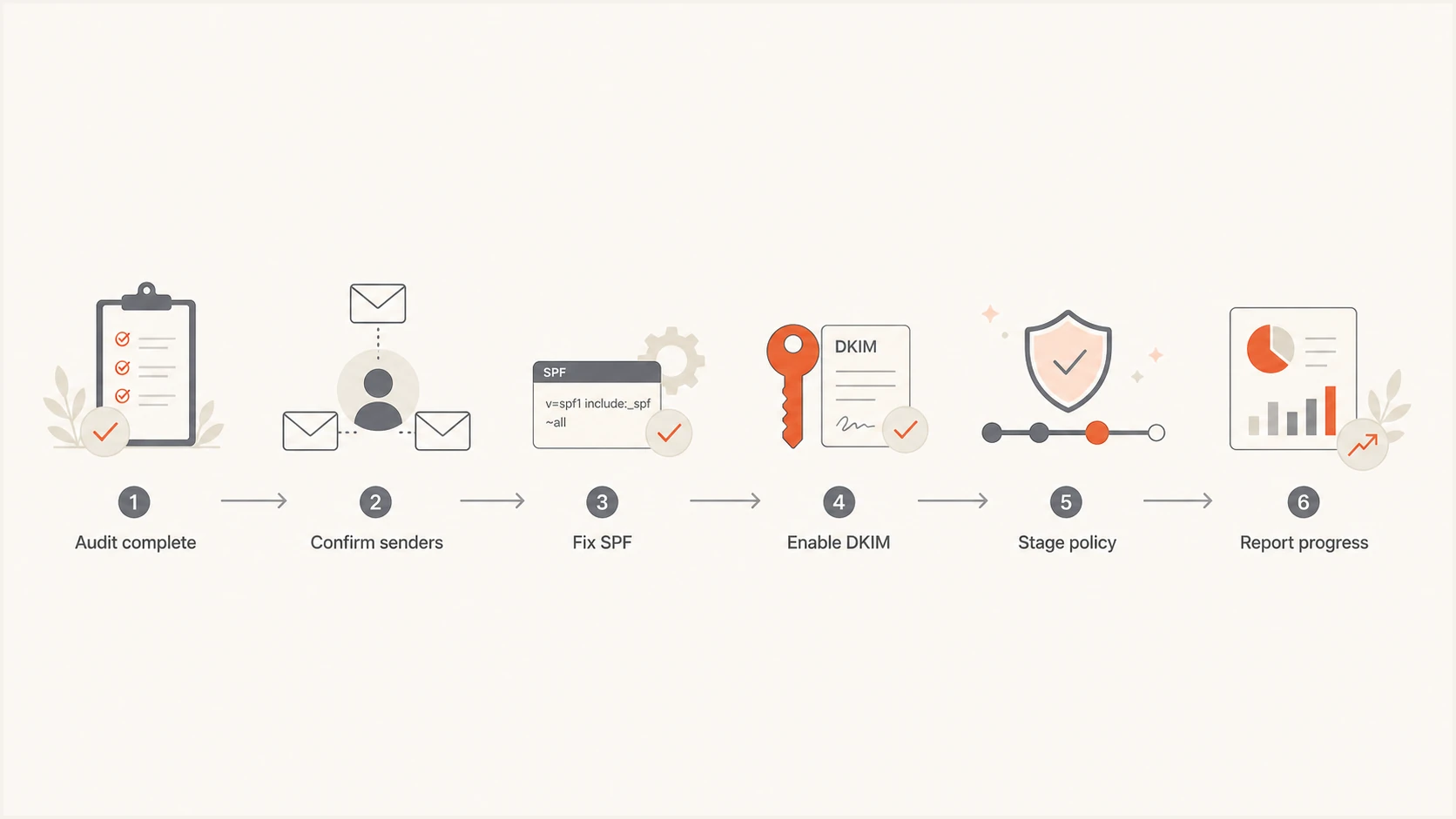 Flowchart showing an MSP DMARC audit follow-up process.