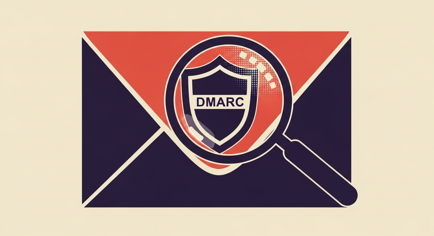 Magnifying glass inspecting a DMARC email icon