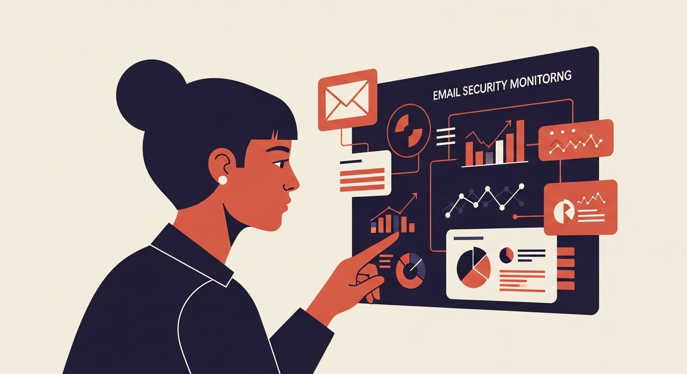 A person analyzing a dashboard, symbolizing DMARC report monitoring and analysis