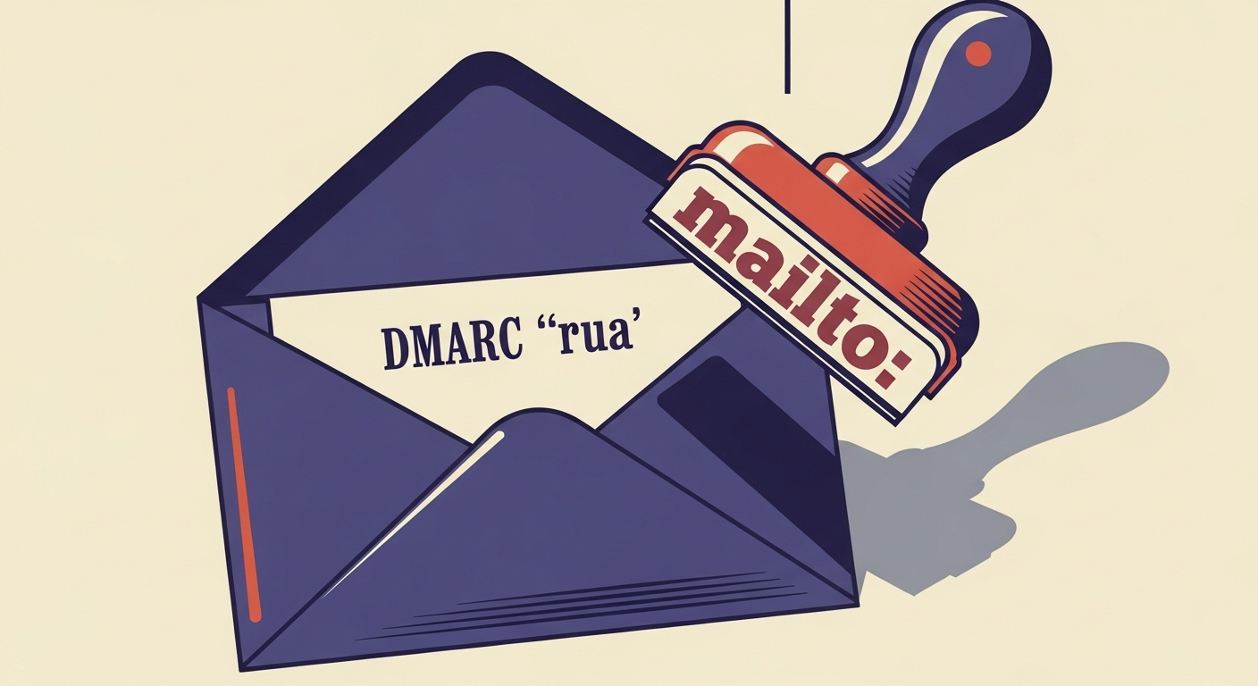 An email being stamped with the text 'mailto:' indicating the DMARC 'rua' URI requirement.