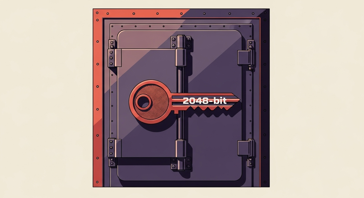 Secure vault door with 2048-bit key symbol, symbolizing strong encryption