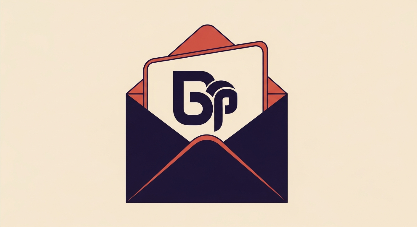 Stylized envelope with a brand logo appearing, representing BIMI