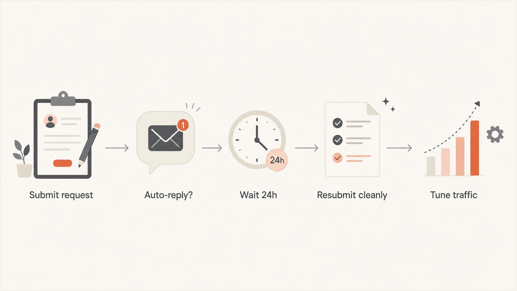 Flowchart showing when to wait, resubmit, and tune traffic for SNDS support.