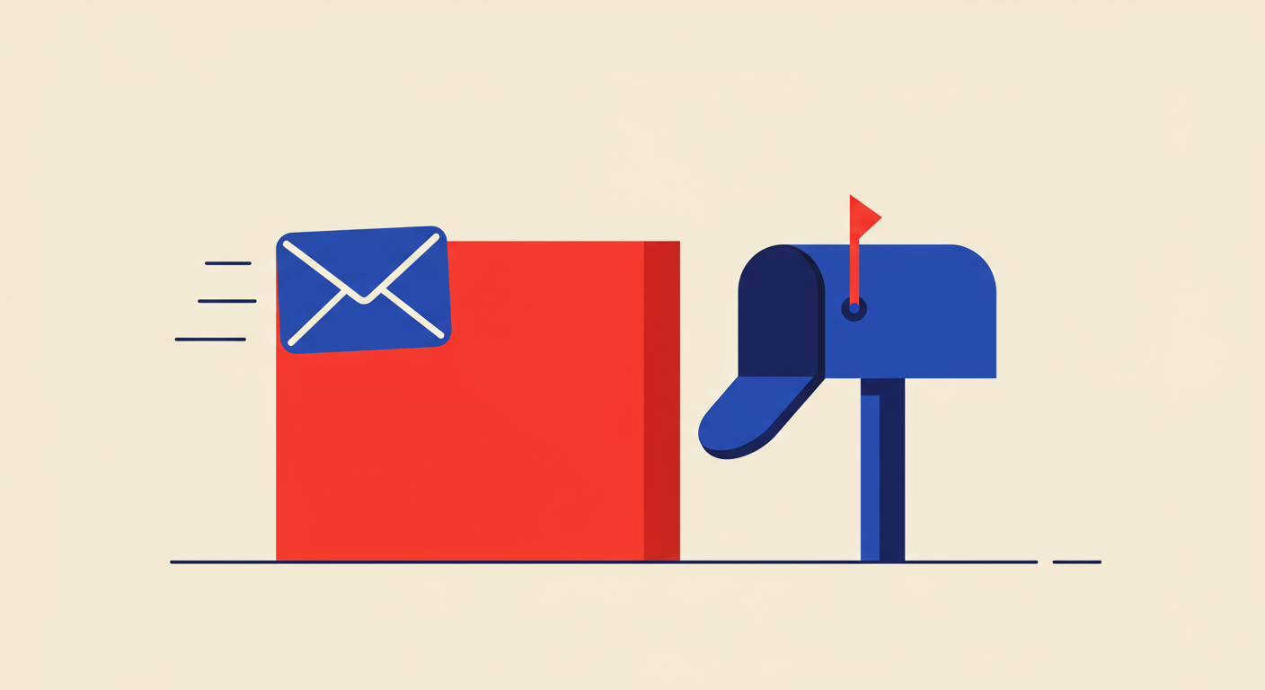 A minimalist illustration of an email being blocked by a red wall before it can reach an inbox.