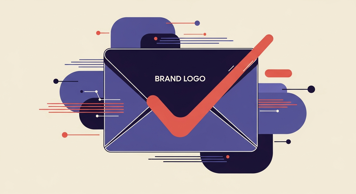 Stylized email envelope with checkmark and brand logo, representing secure, branded email delivery with BIMI.