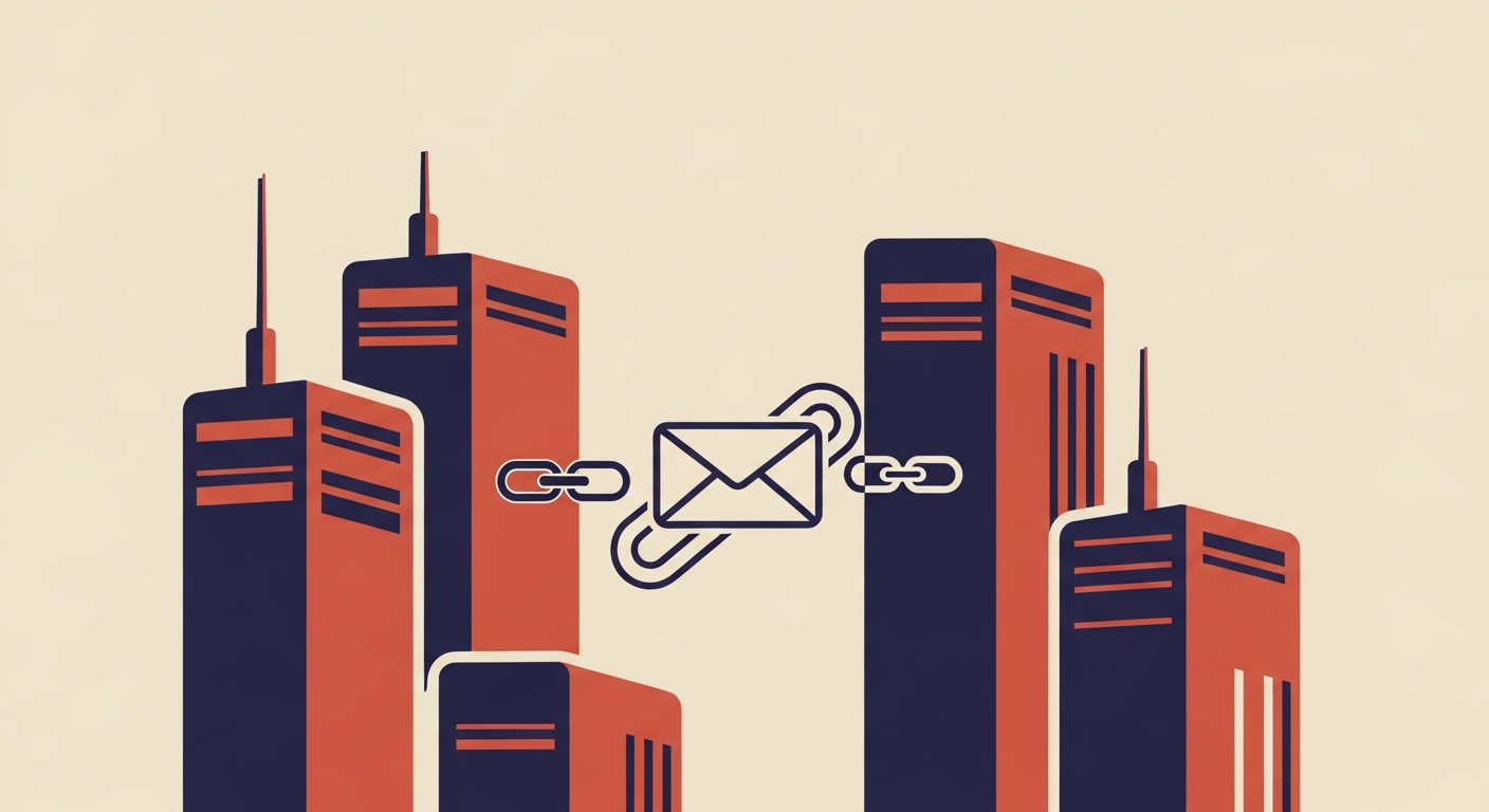 An email passing through a series of servers, each adding a link to an authentication chain.