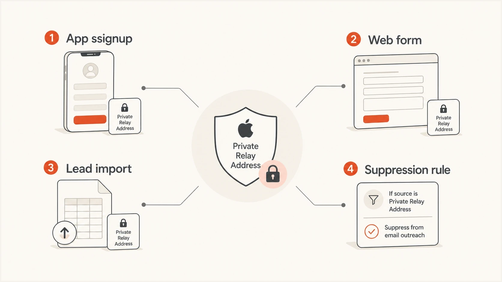 Infographic showing private relay handling by address source.
