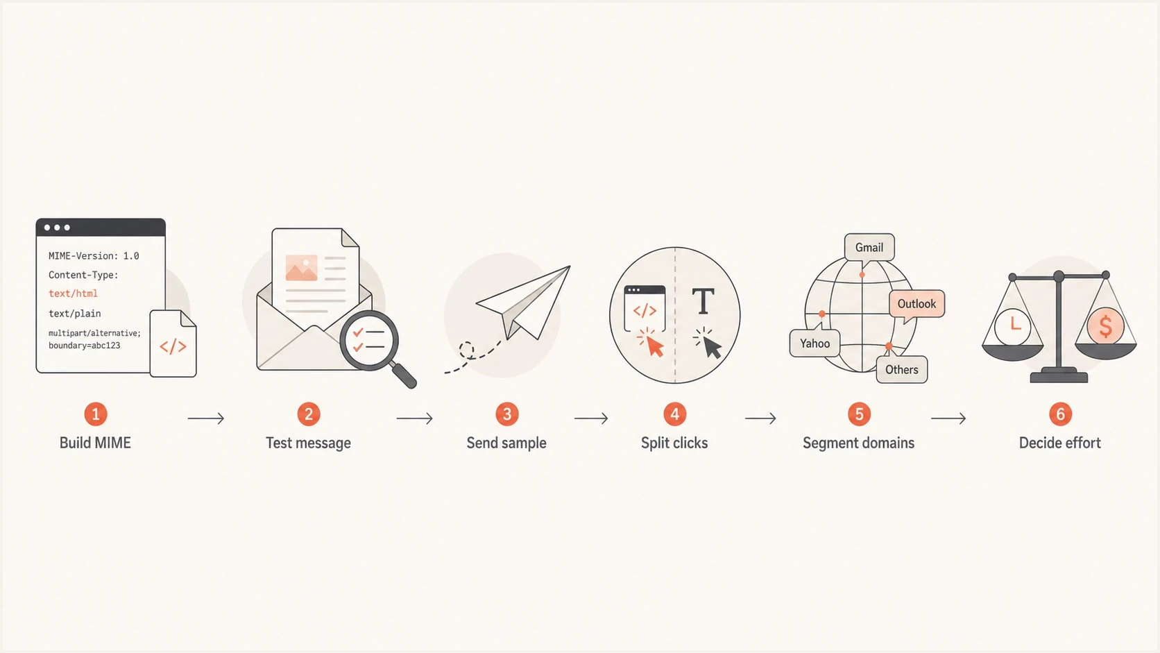 Flowchart showing how to measure HTML versus plain text email engagement with click data.
