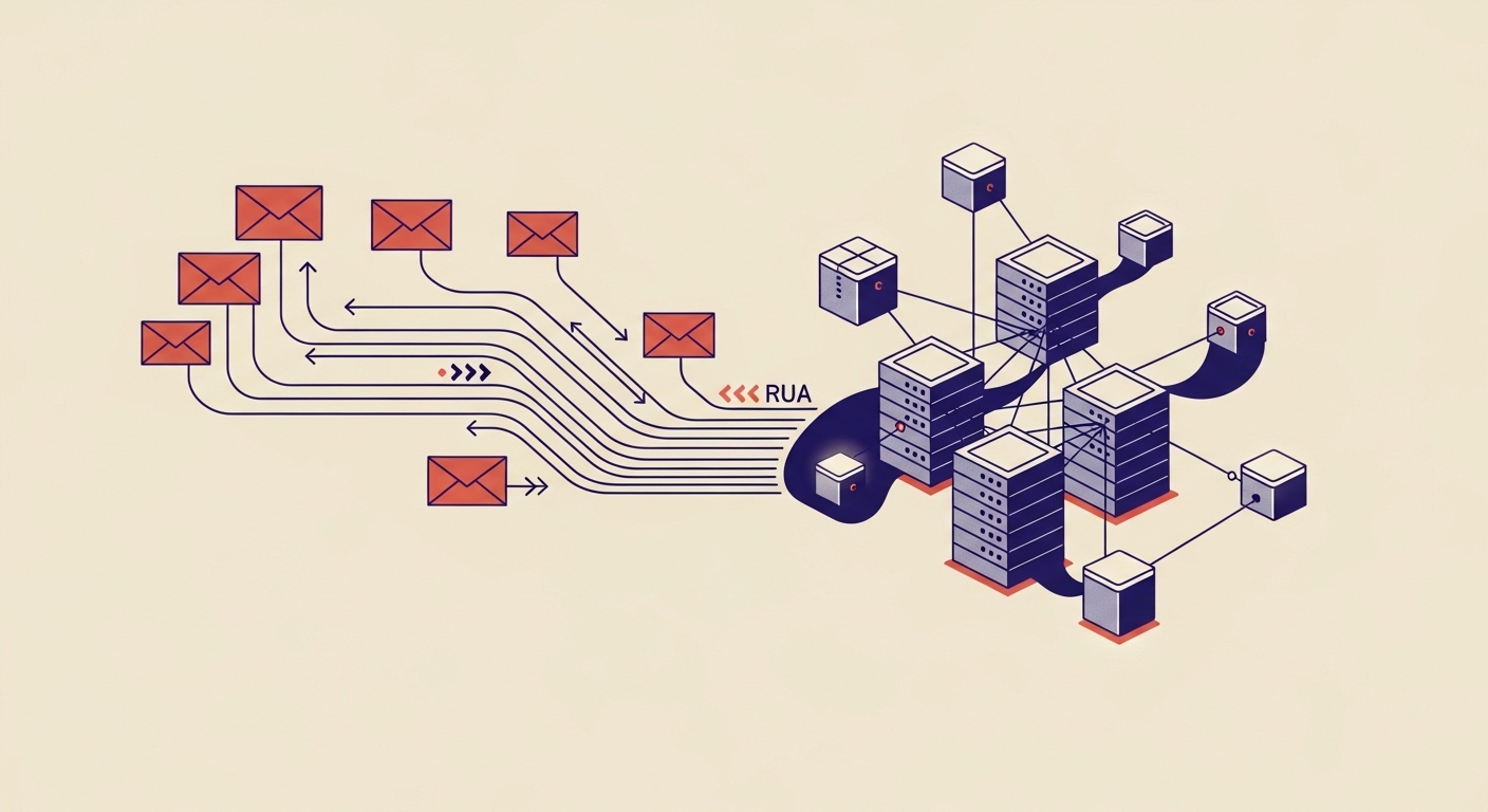 Illustration of DMARC aggregate reports being sent to multiple recipients