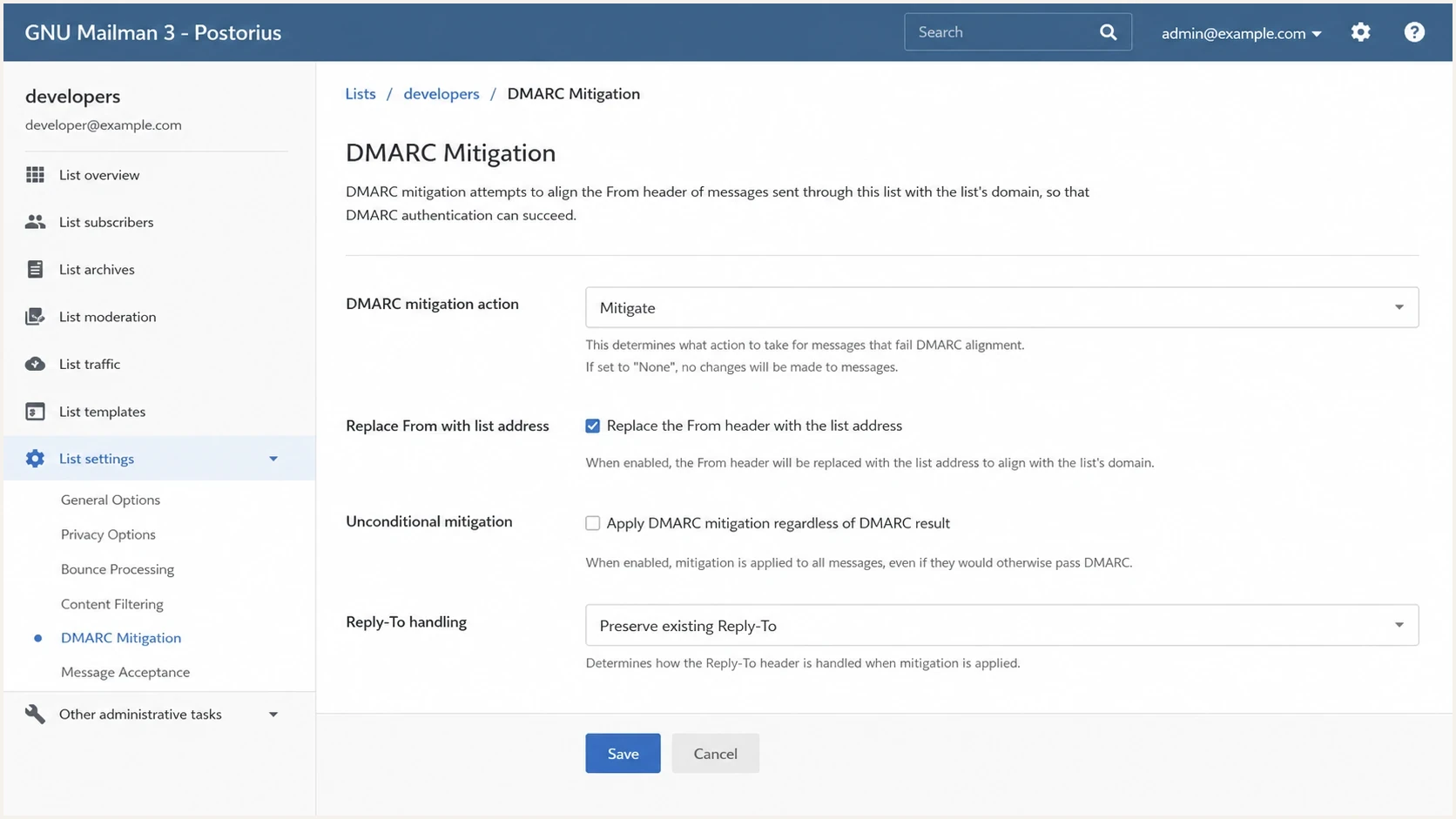 GNU Mailman 3 Postorius settings for DMARC mitigation