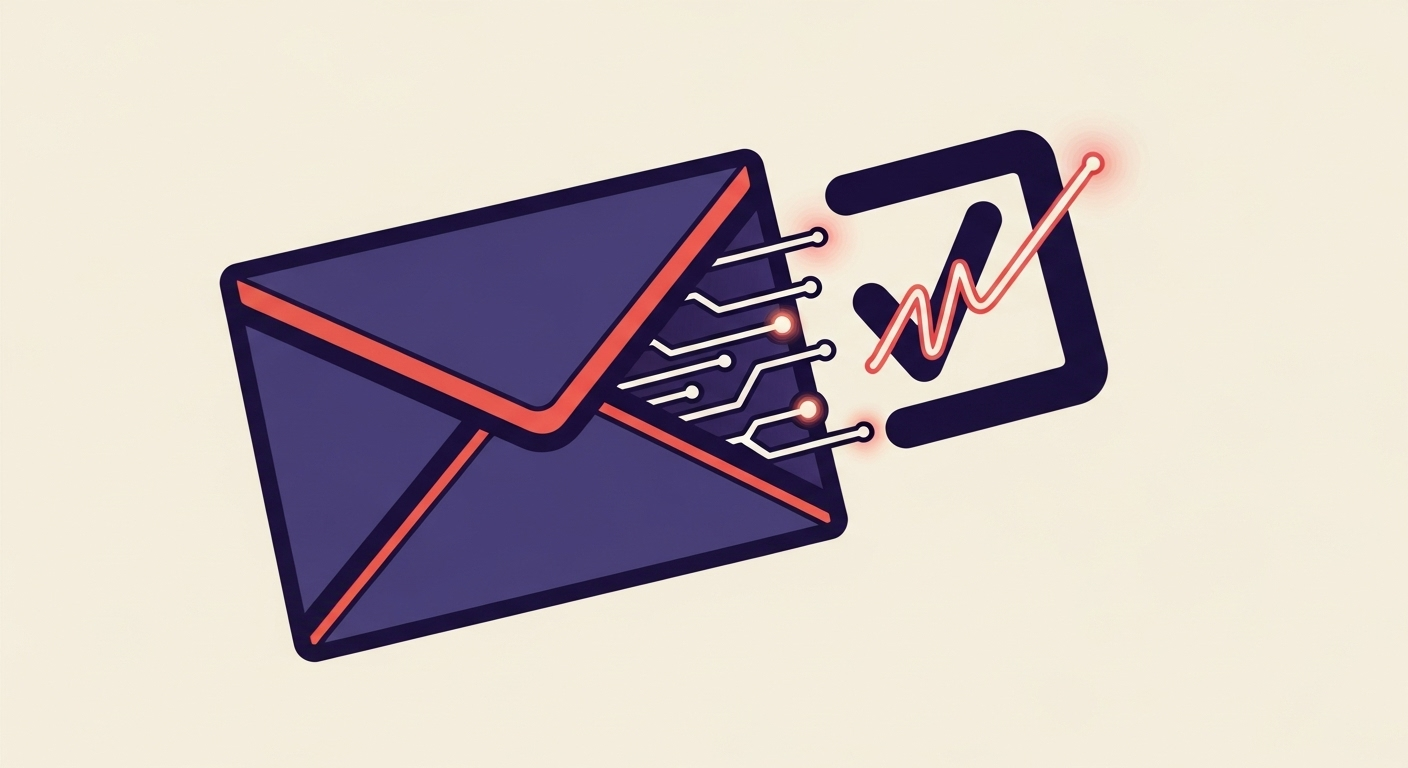 Digital signature icon overlaying an email envelope, symbolizing DKIM email security.