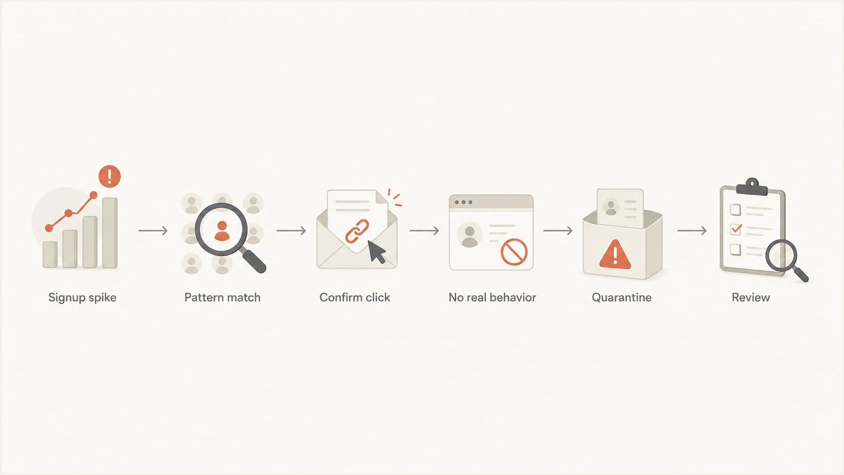 Flowchart showing how to triage a suspicious newsletter signup spike.