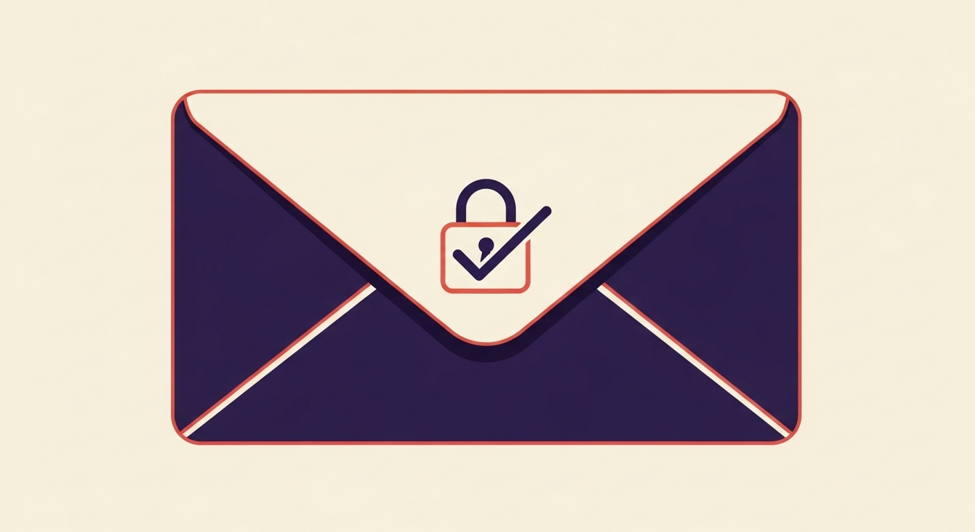 An envelope with a digital signature, symbolizing email authentication with DKIM