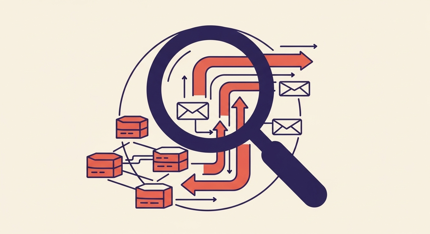 Illustration of email monitoring and DNS records.