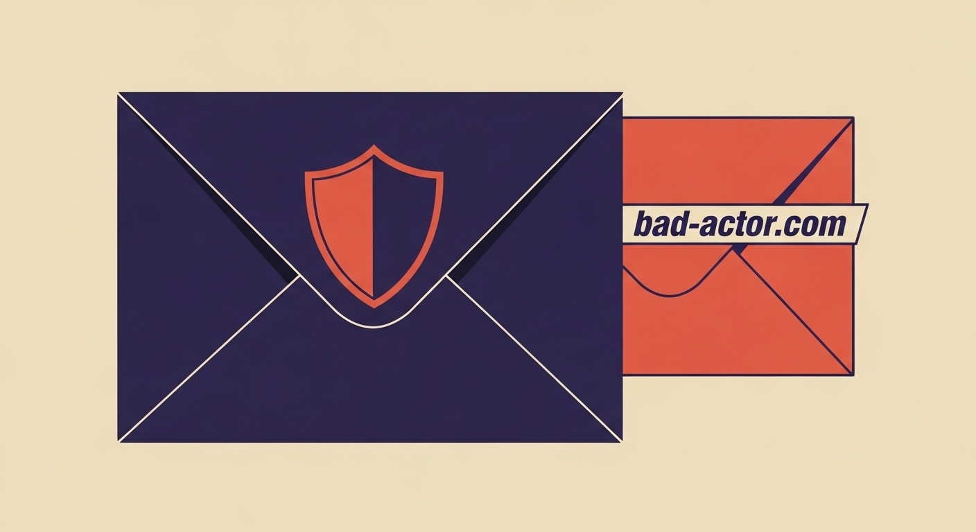 DMARC protecting a legitimate email, while a phishing email from a different domain attempts to bypass security.