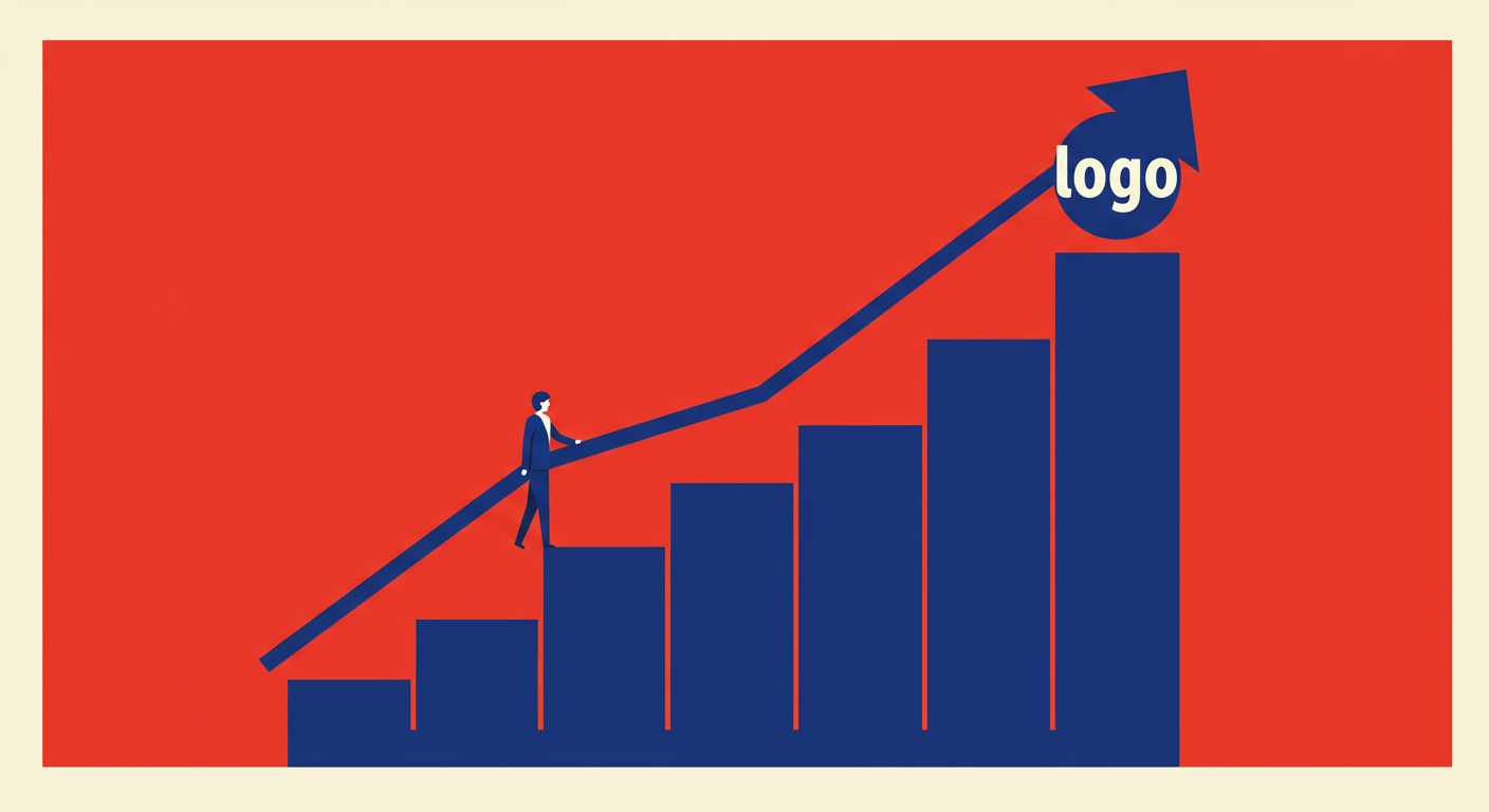 A chart showing a line graph trending upwards, with the arrow at the end shaped like a brand logo, symbolizing the ROI of BIMI.