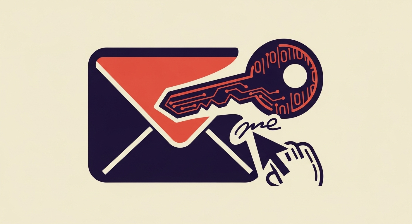 An abstract illustration showing an email with a digital signature, emphasizing authentication over privacy.