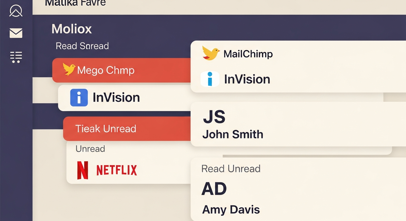Email inbox showing some emails with BIMI brand logos and some without