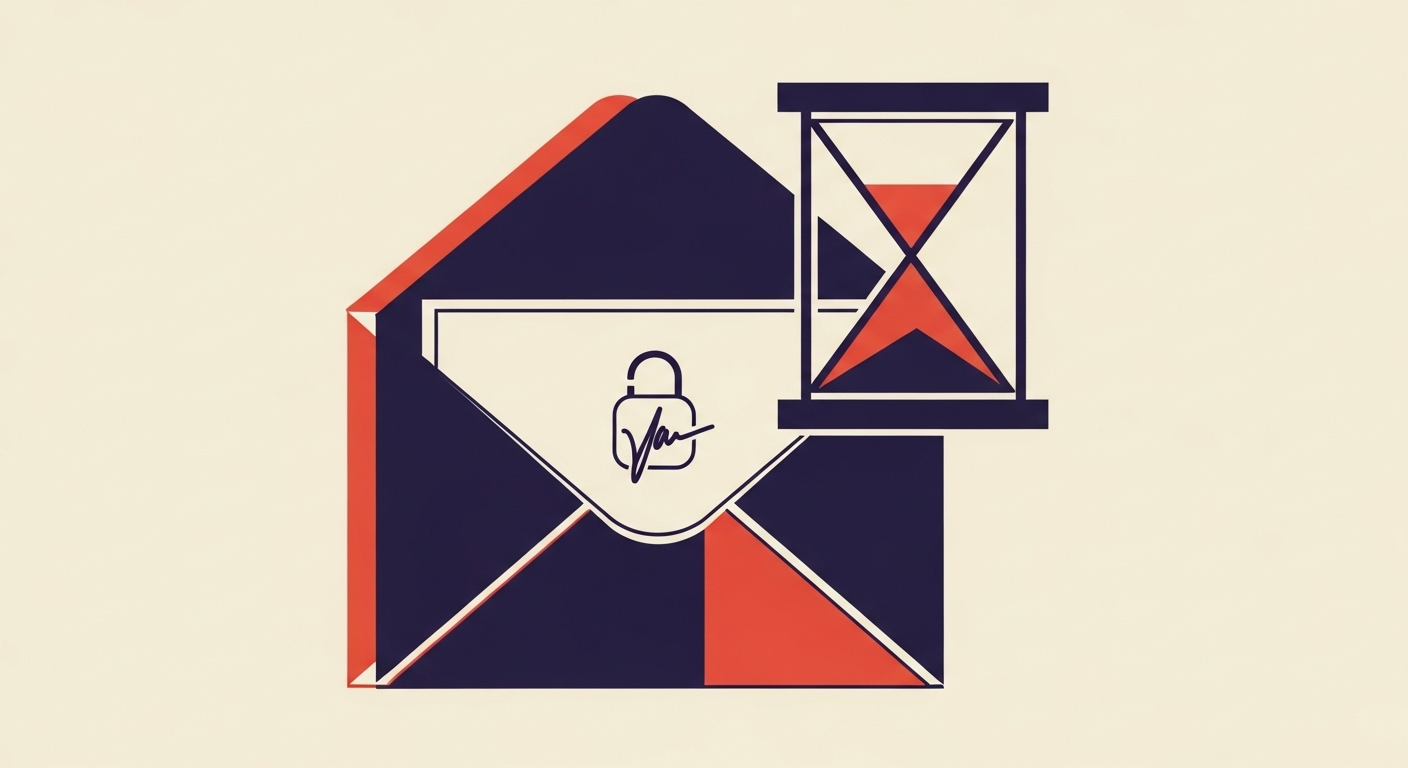 Digital signature expiration time represented by a clock on an email envelope