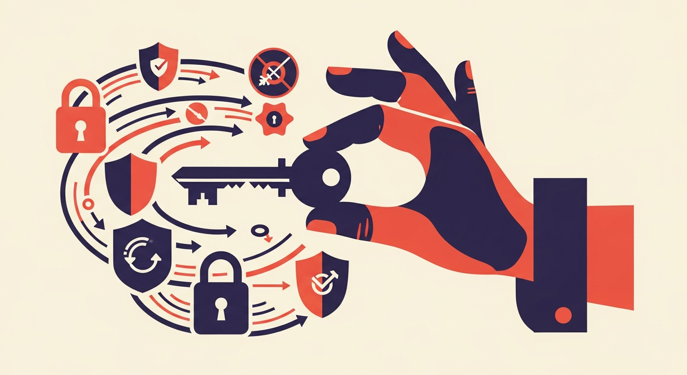A hand holding a key, surrounded by digital security icons, illustrating the concept of private key usage in email authentication.