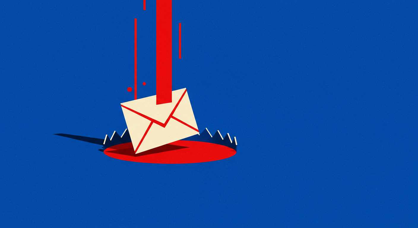 Abstract illustration of an email falling into a spam trap.