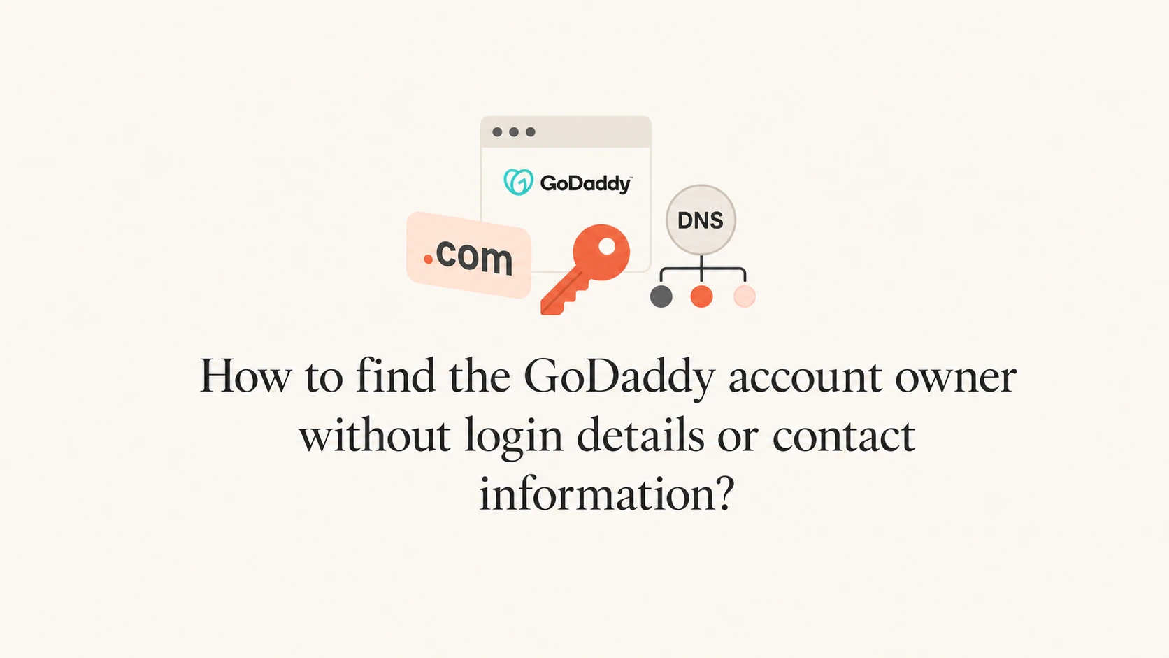 A domain access recovery thumbnail with GoDaddy, DNS, and ownership symbols.
