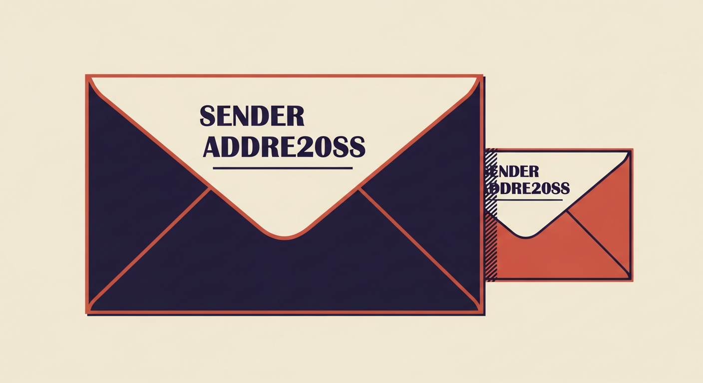 Illustration showing a visible 'From' address and a hidden 'Mail-From' address on an email envelope