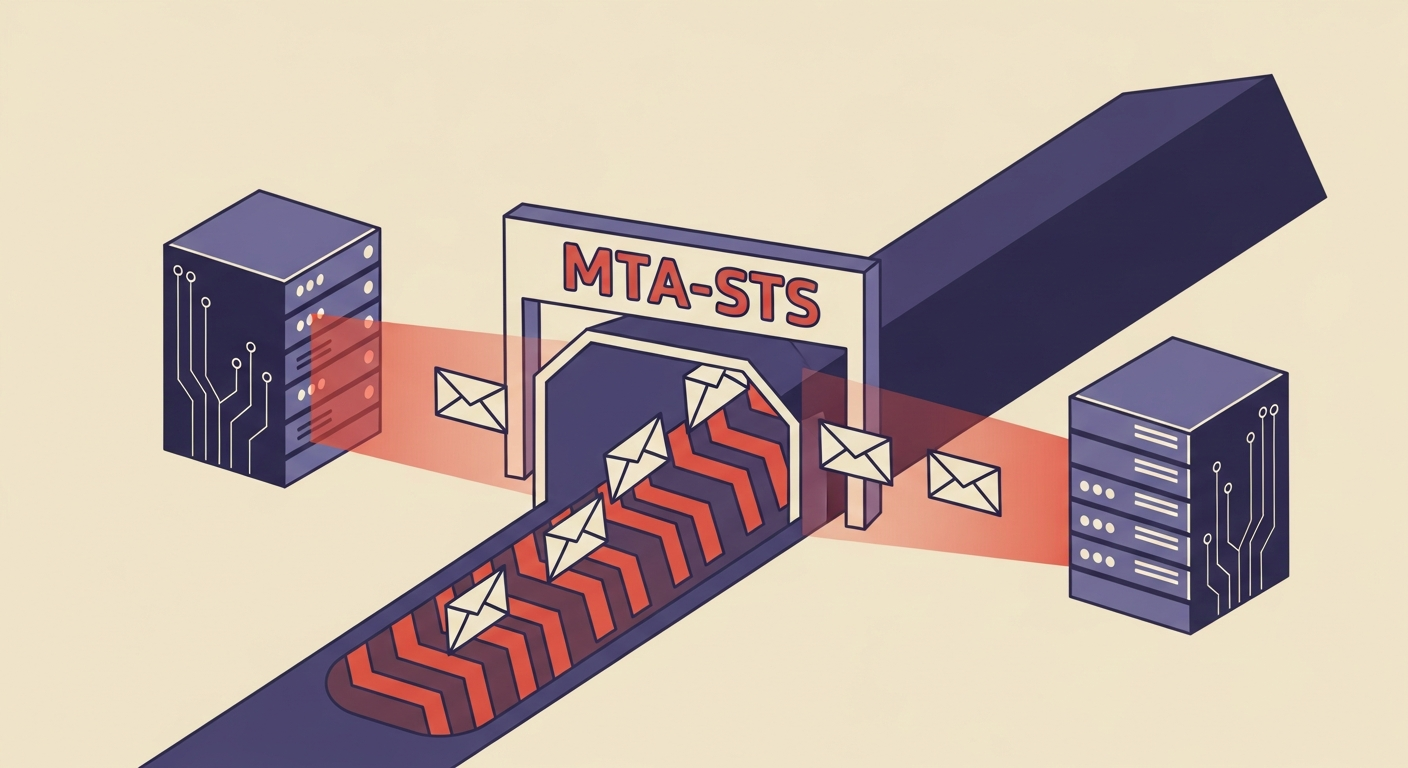 Secure email transmission with MTA-STS preventing attacks.