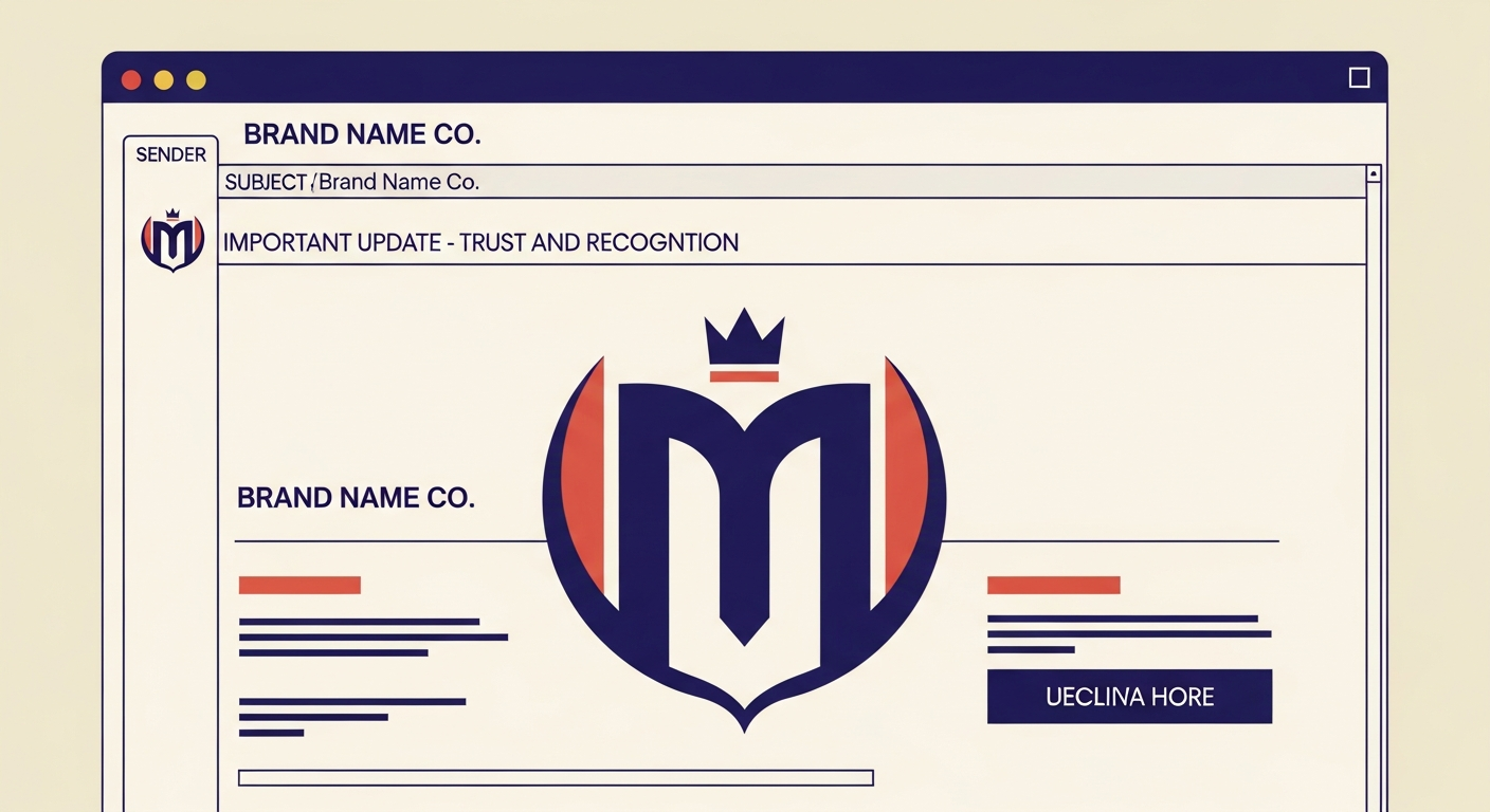 An illustration of a prominent brand logo in an email inbox, symbolizing brand trust and recognition through BIMI.