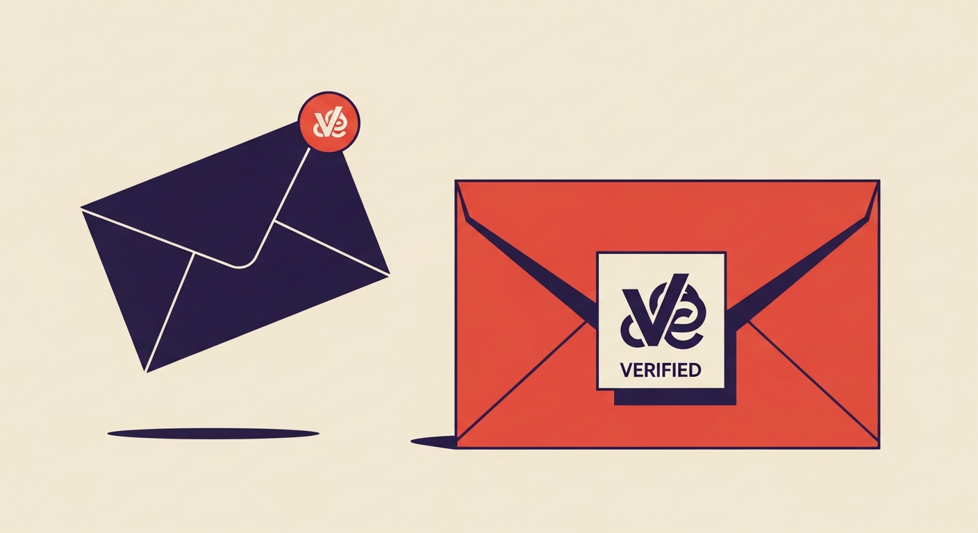 An email with an unverified logo and another email with a verified logo, illustrating the difference BIMI with and without VMC
