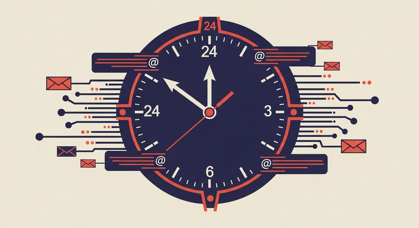 Clock face surrounded by digital data streams representing DMARC reports