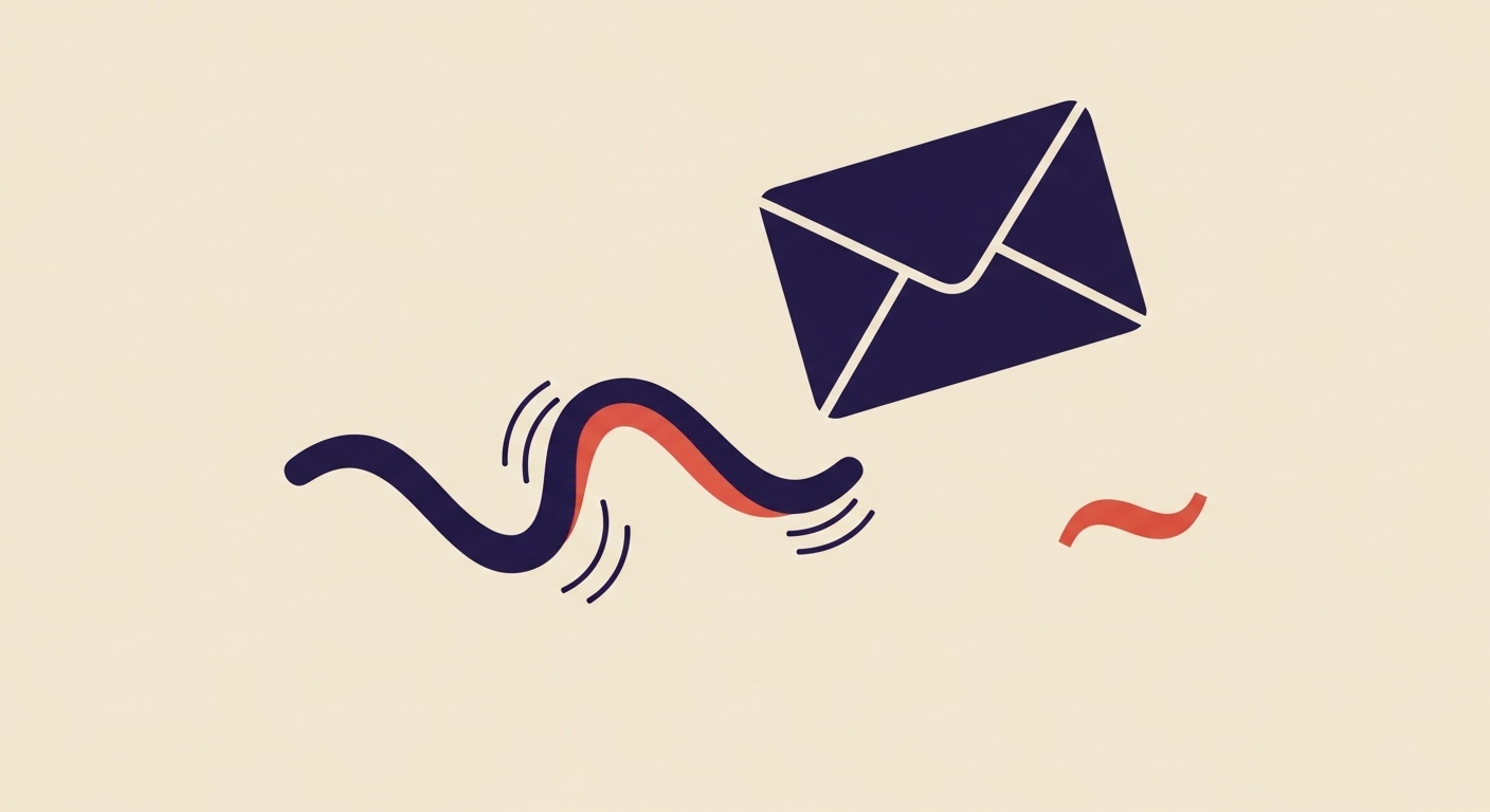 An illustration of an email with a softfail symbol, representing the SPF ~all mechanism