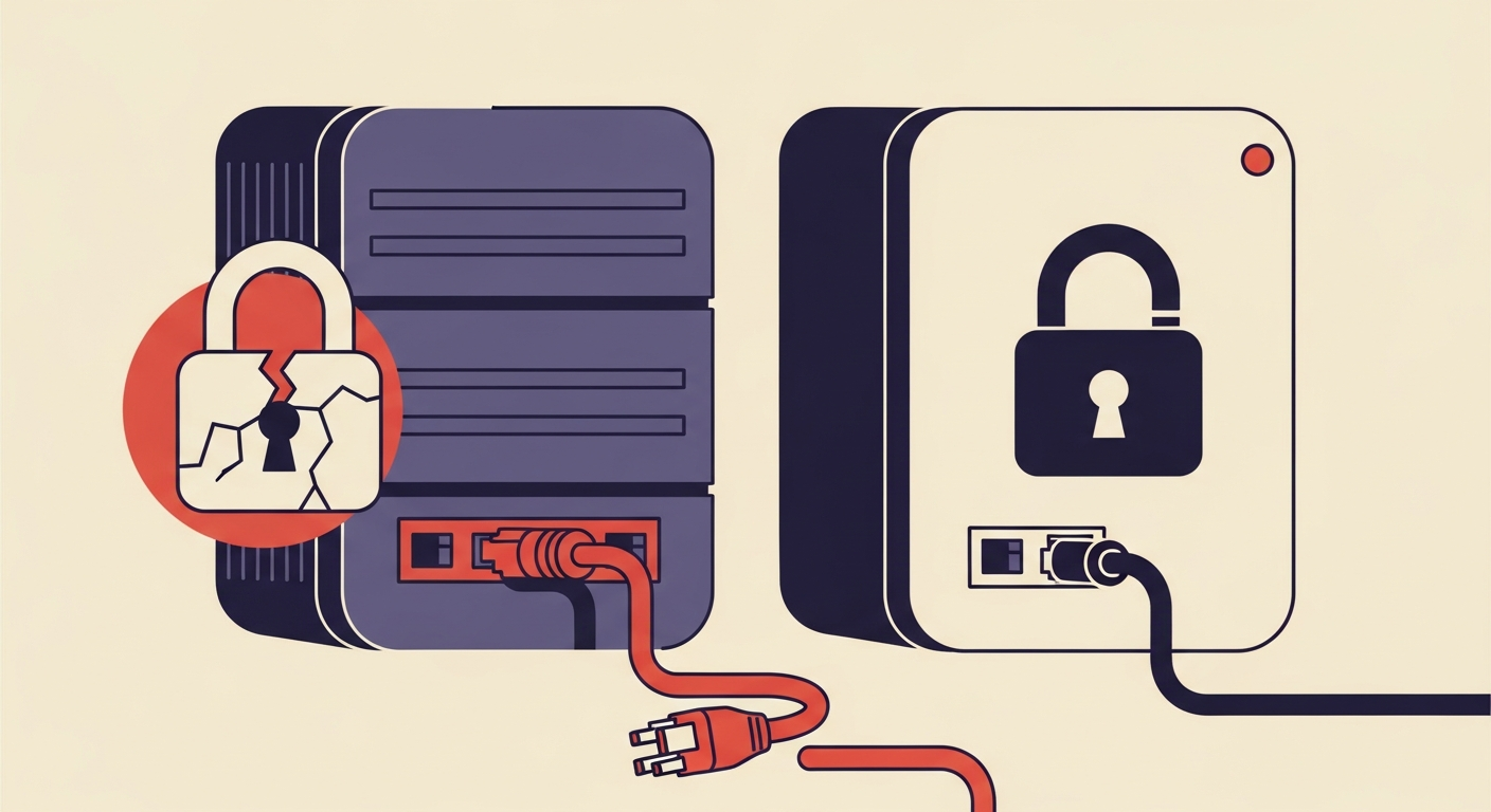 An illustration showing a vulnerable email connection due to an outdated security policy.