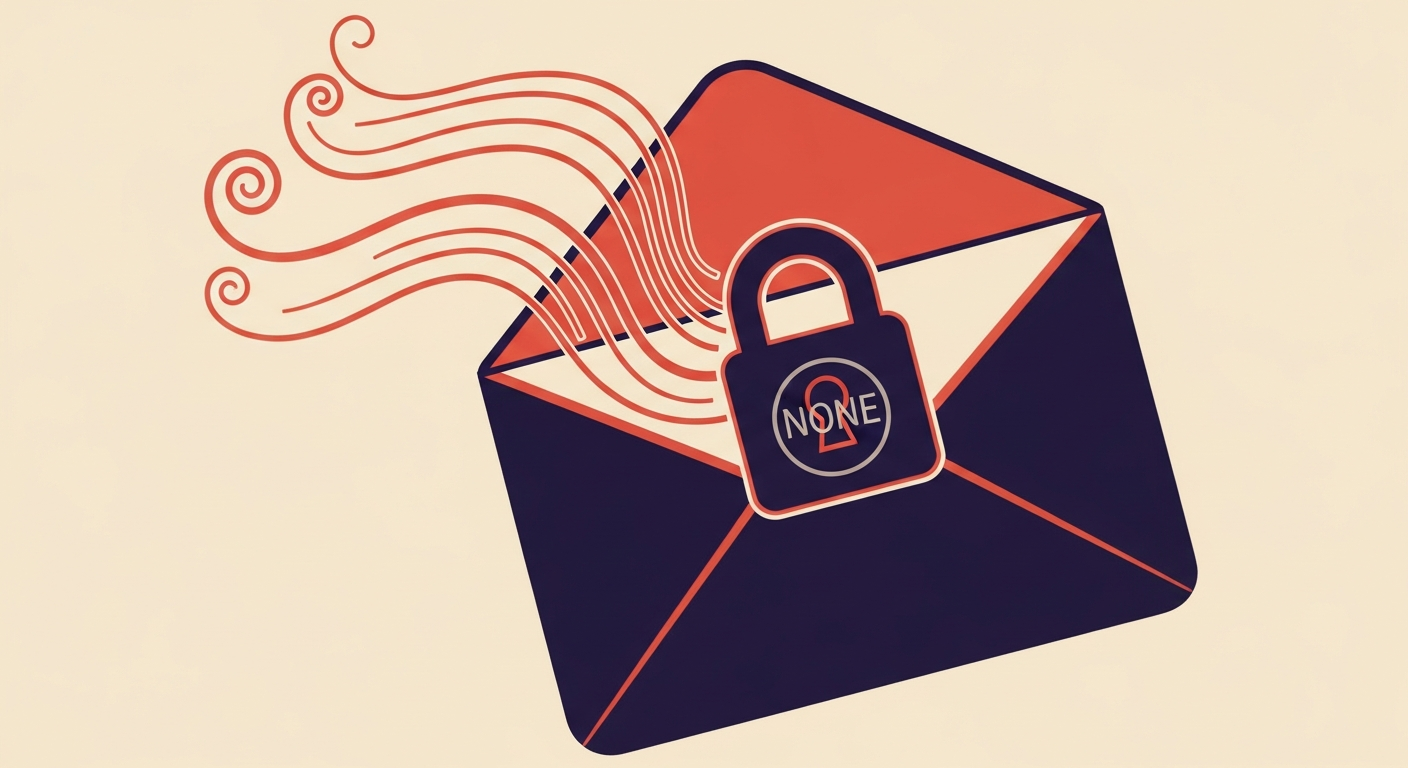 Stylized email envelope with a deactivated security padlock, representing MTA-STS 'none' mode