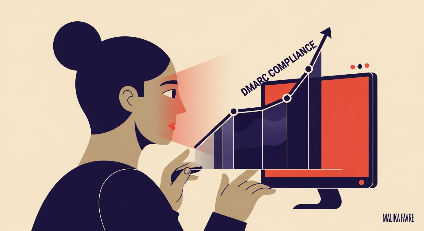 A visual representation of DMARC compliance monitoring and reporting.