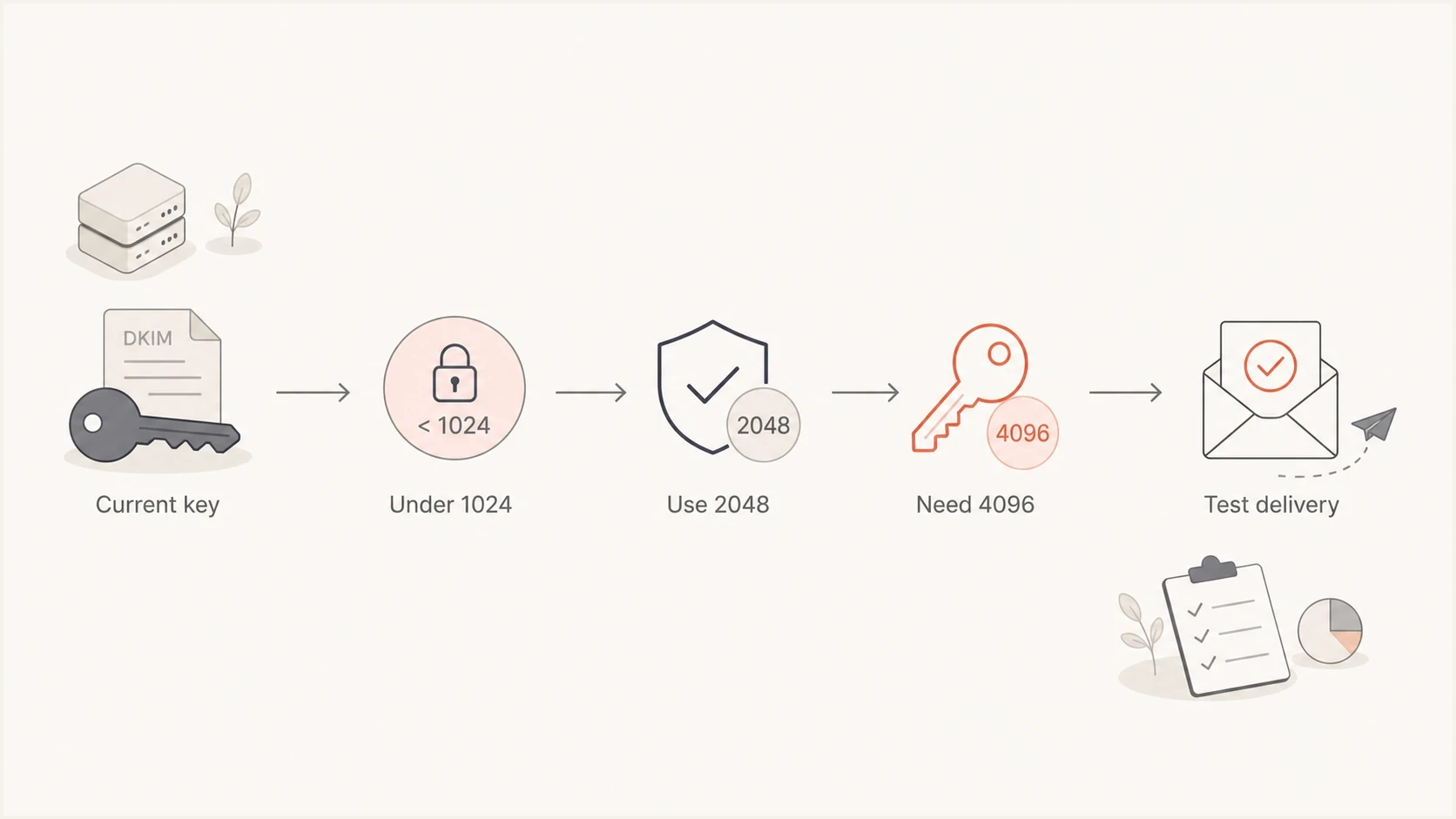A flowchart showing when to replace weak DKIM keys and when to test 4096-bit keys.