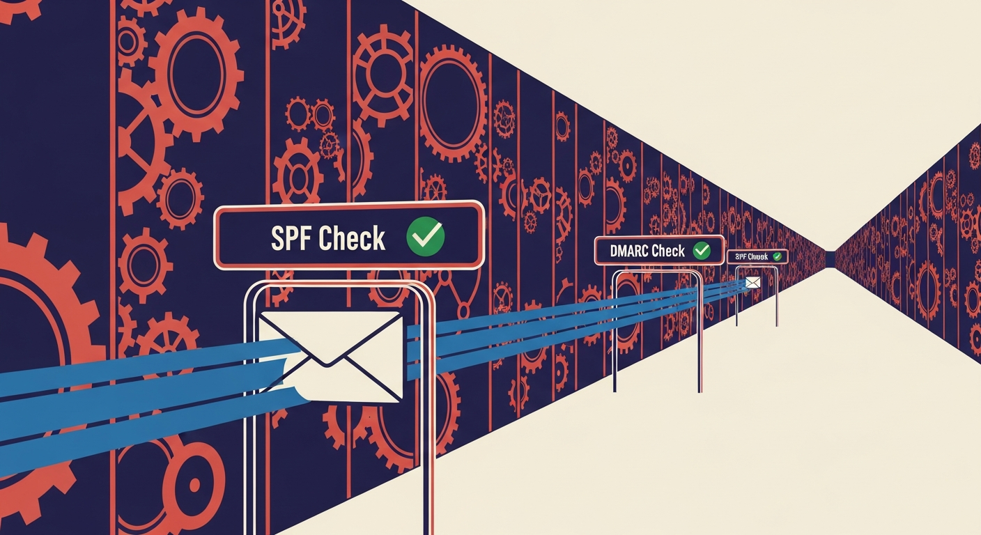 Secure email flow with SPF and DMARC checks.