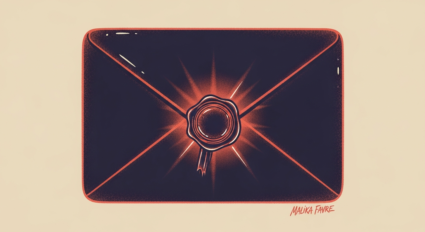 An email envelope with a glowing secure seal, representing the ARC-Seal header's role in email authentication.